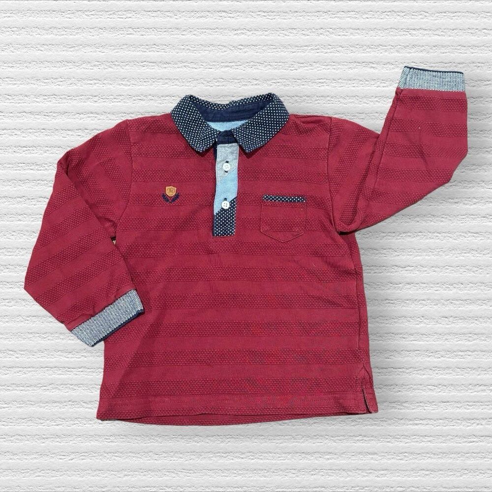 Mayoral Long Sleeve Polo Maroon Red Textured 18M Spain
